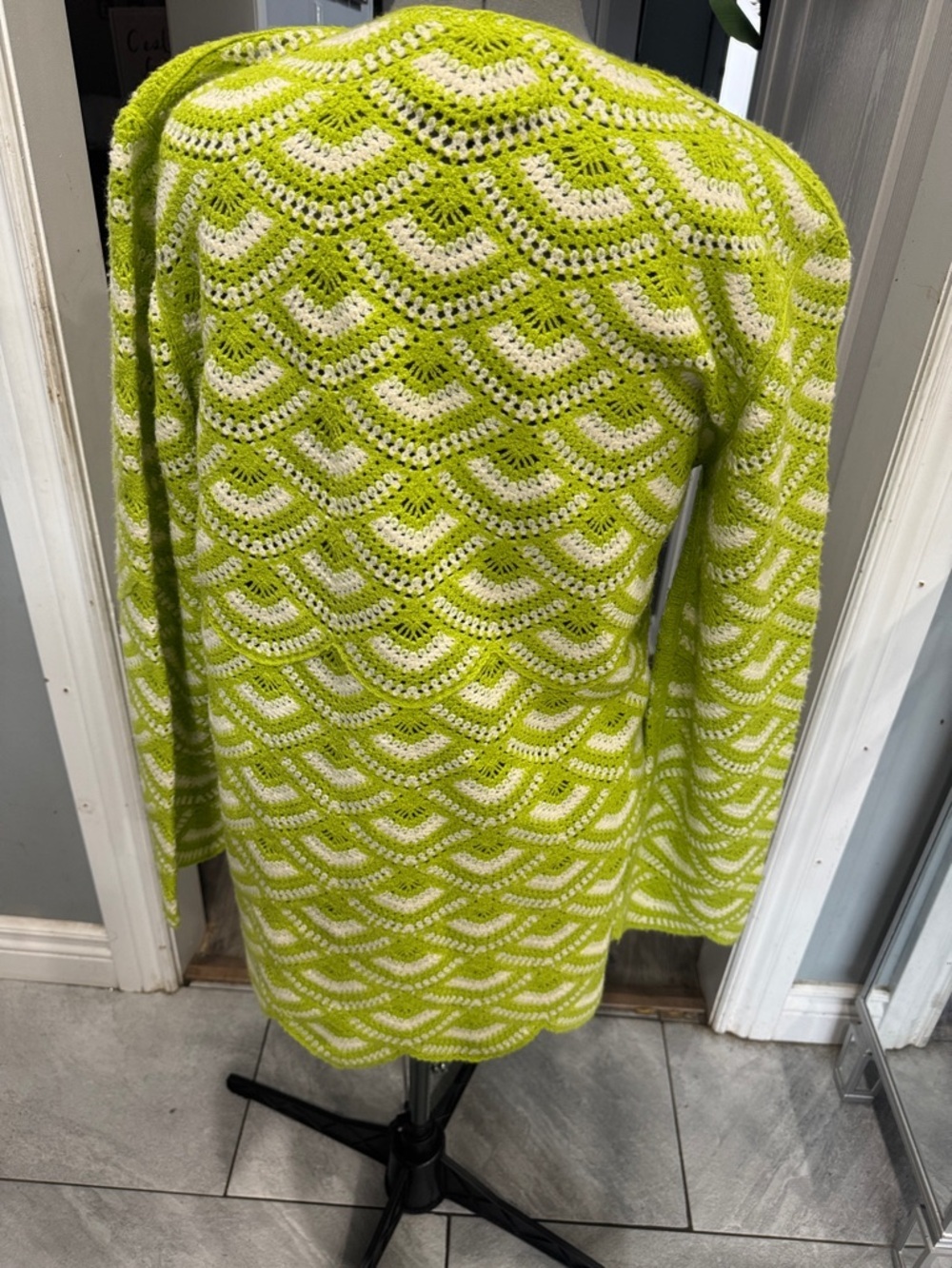 Celandine- Lime Green & Cream Crochet Tunic Sweater - Picture 4 of 4